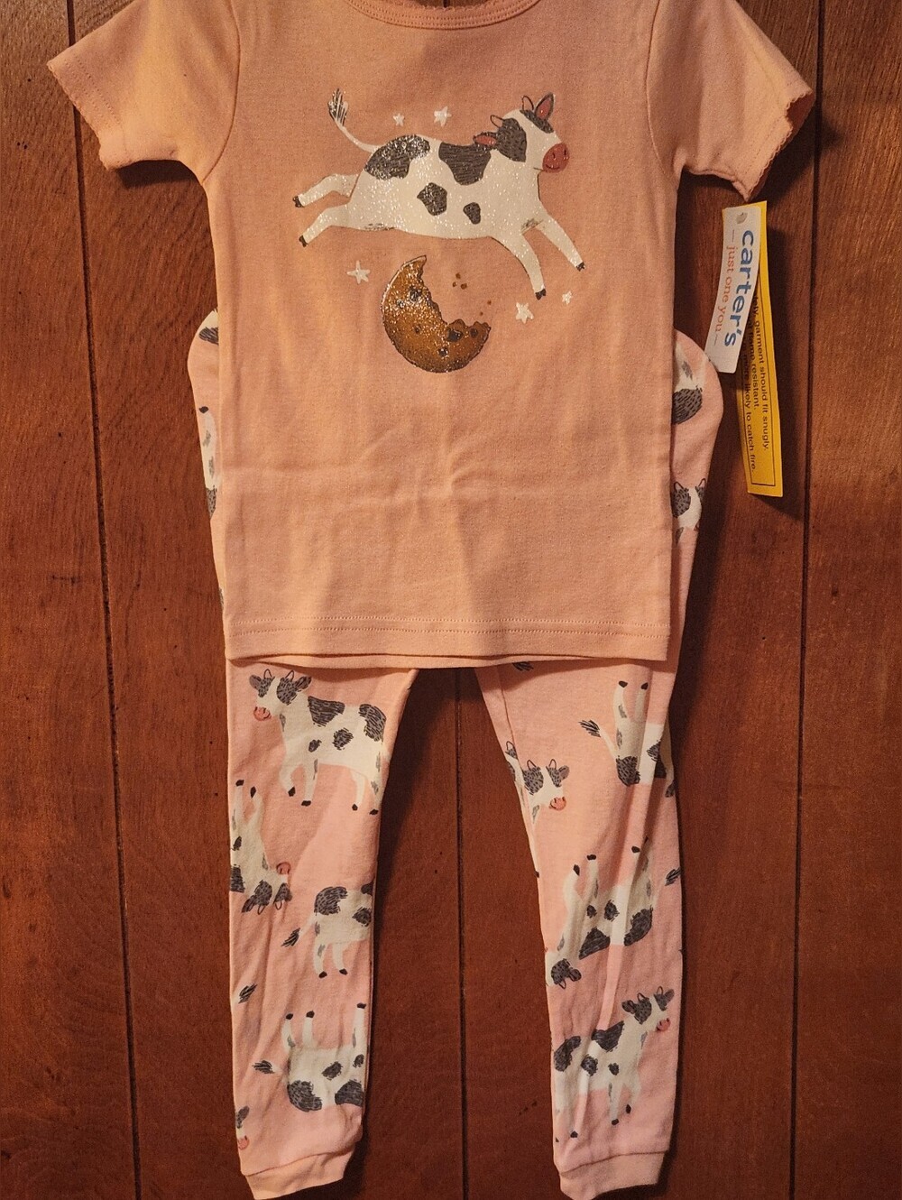 Carter's Pink Cow Moon Kids Pajama Set, Sz-3T, NWT